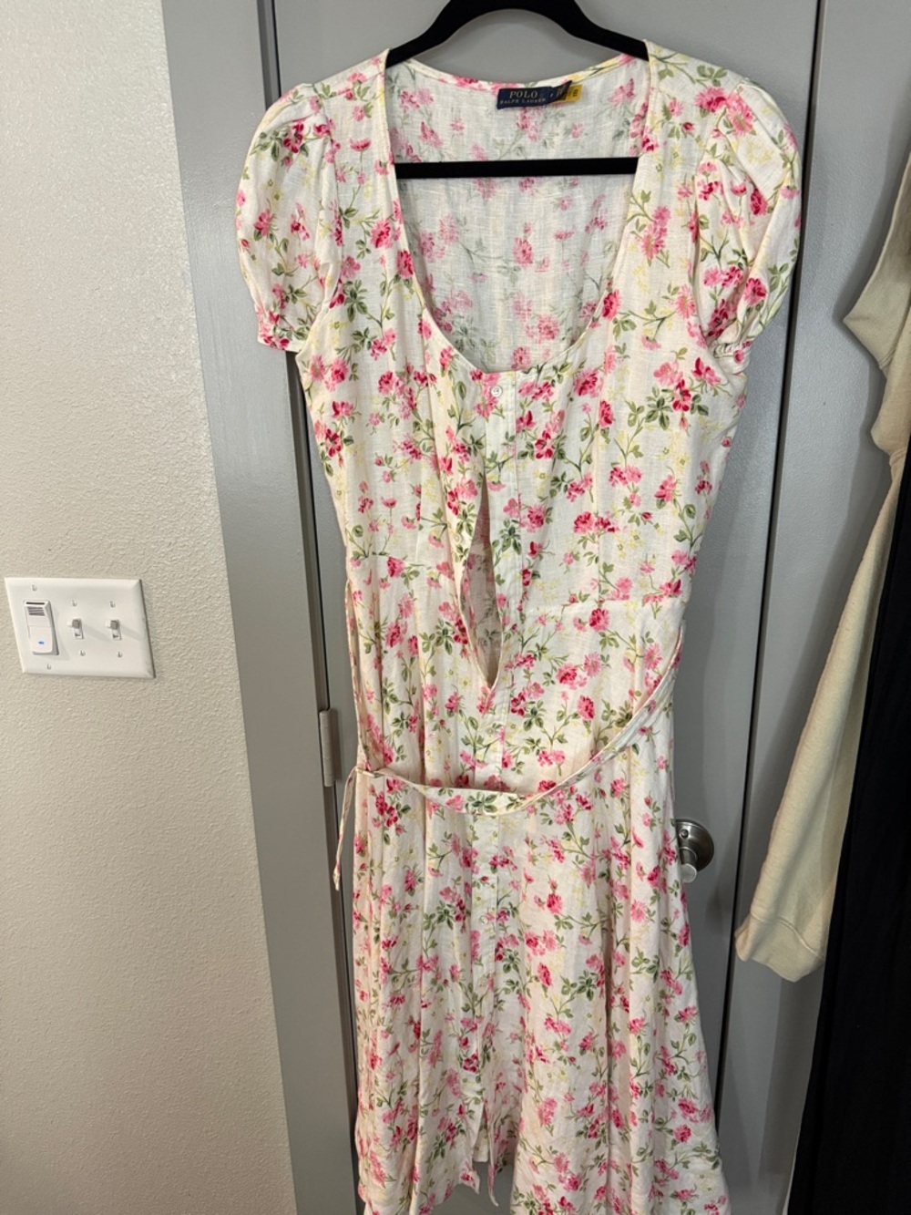 Polo by Ralph Lauren White Midi Dress with Pink Floral Print - Picture 2 of 2